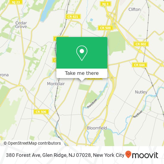 Mapa de 380 Forest Ave, Glen Ridge, NJ 07028