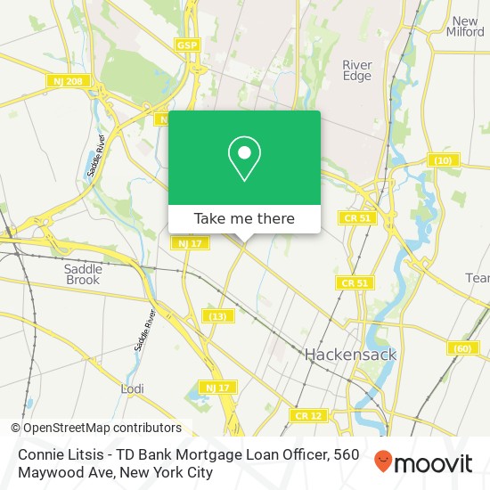 Mapa de Connie Litsis - TD Bank Mortgage Loan Officer, 560 Maywood Ave