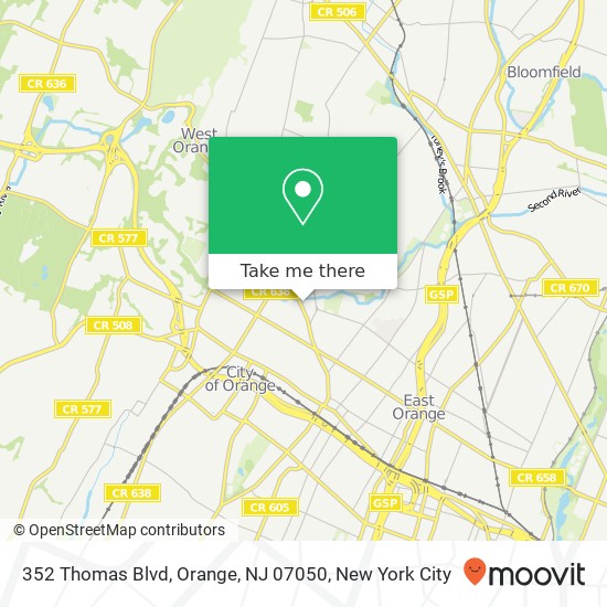 Mapa de 352 Thomas Blvd, Orange, NJ 07050
