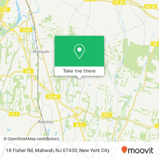 Mapa de 18 Fisher Rd, Mahwah, NJ 07430