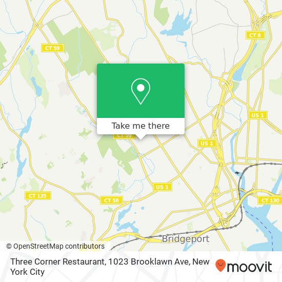 Mapa de Three Corner Restaurant, 1023 Brooklawn Ave
