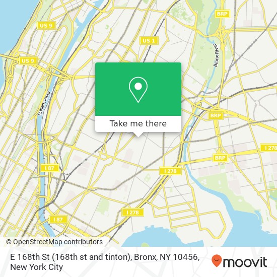 Mapa de E 168th St (168th st and tinton), Bronx, NY 10456