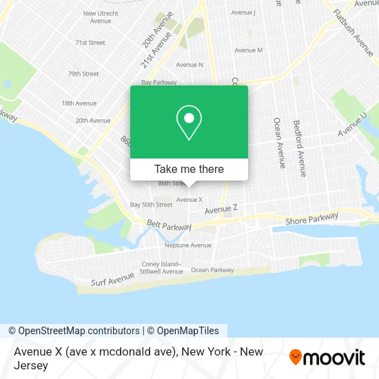 Avenue X (ave x mcdonald ave) map