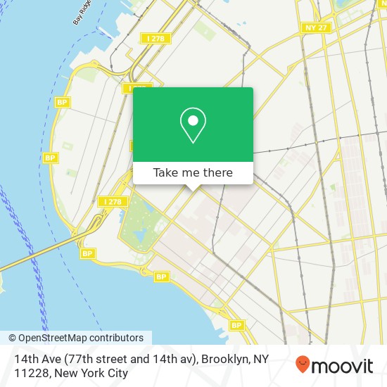 Mapa de 14th Ave (77th street and 14th av), Brooklyn, NY 11228