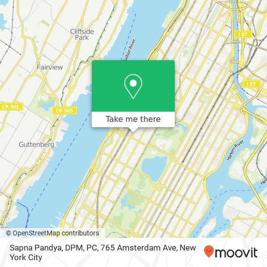 Mapa de Sapna Pandya, DPM, PC, 765 Amsterdam Ave