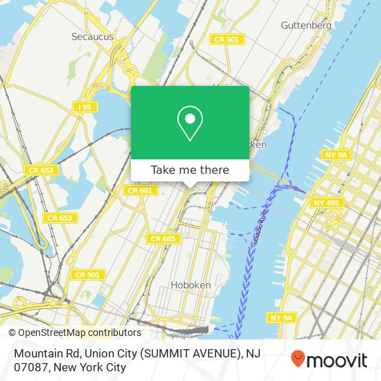 Mapa de Mountain Rd, Union City (SUMMIT AVENUE), NJ 07087