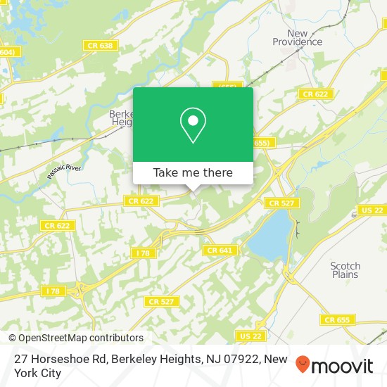 Mapa de 27 Horseshoe Rd, Berkeley Heights, NJ 07922