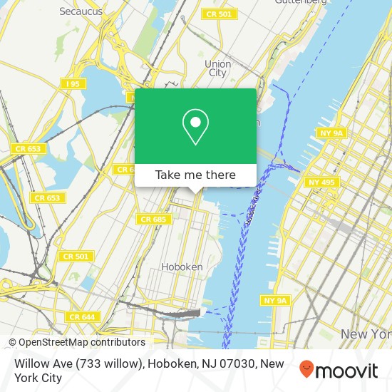 Mapa de Willow Ave (733 willow), Hoboken, NJ 07030
