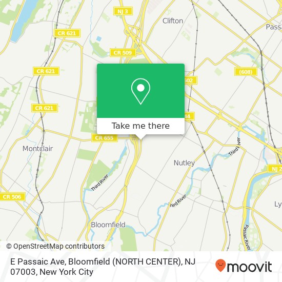 Mapa de E Passaic Ave, Bloomfield (NORTH CENTER), NJ 07003