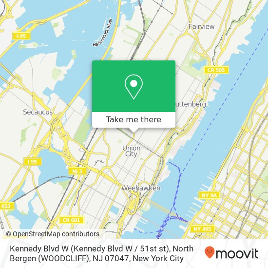 Mapa de Kennedy Blvd W (Kennedy Blvd W / 51st st), North Bergen (WOODCLIFF), NJ 07047