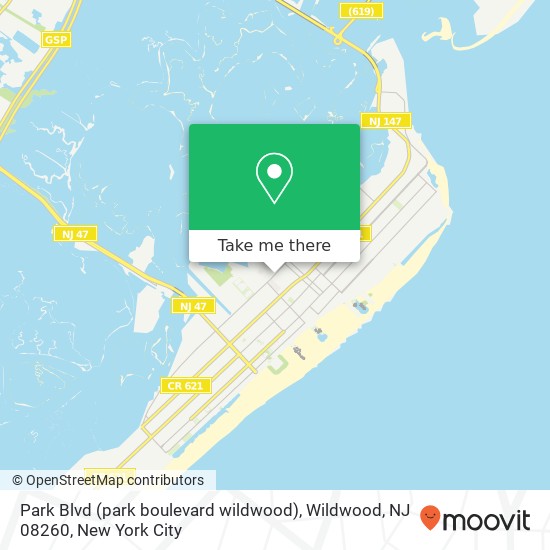 Mapa de Park Blvd (park boulevard wildwood), Wildwood, NJ 08260
