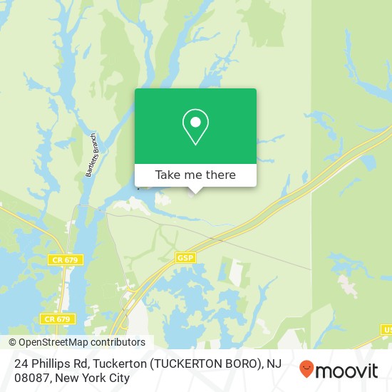 Mapa de 24 Phillips Rd, Tuckerton (TUCKERTON BORO), NJ 08087