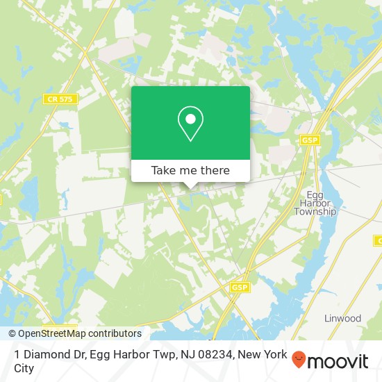 Mapa de 1 Diamond Dr, Egg Harbor Twp, NJ 08234