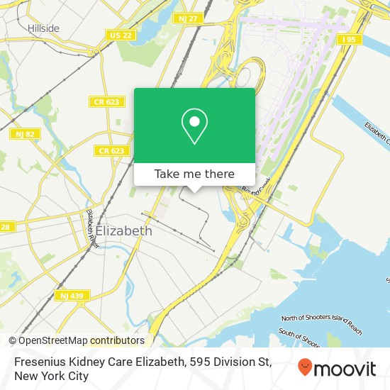 Mapa de Fresenius Kidney Care Elizabeth, 595 Division St