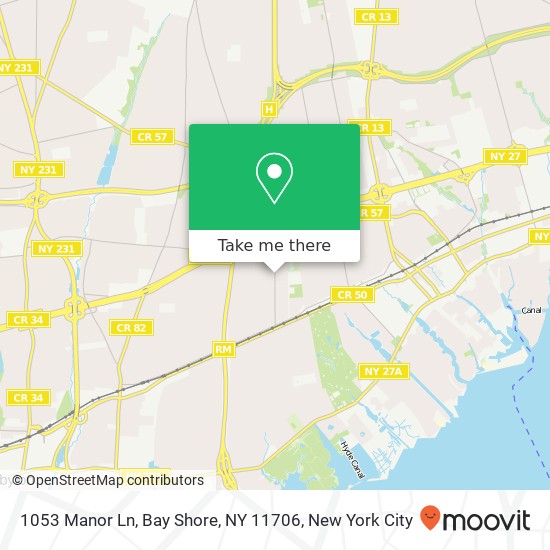 Mapa de 1053 Manor Ln, Bay Shore, NY 11706