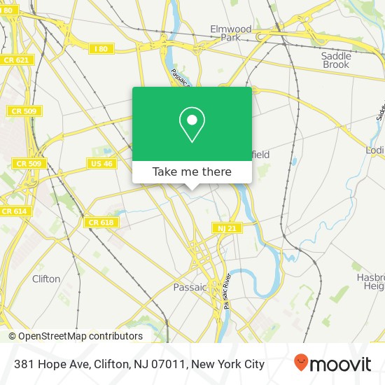Mapa de 381 Hope Ave, Clifton, NJ 07011