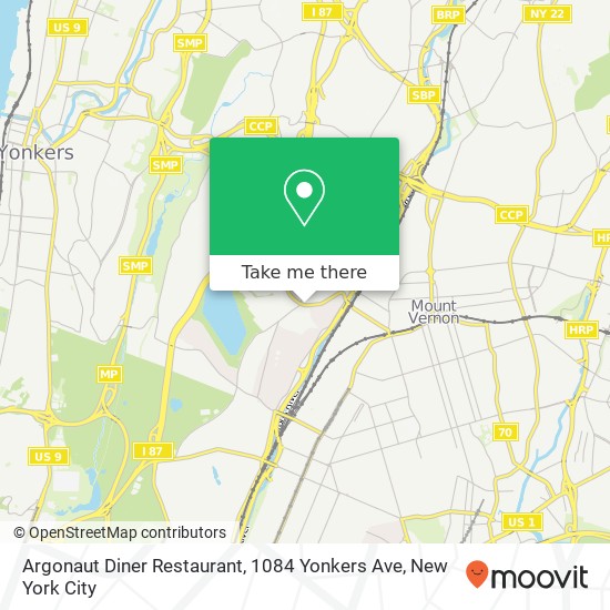 Mapa de Argonaut Diner Restaurant, 1084 Yonkers Ave