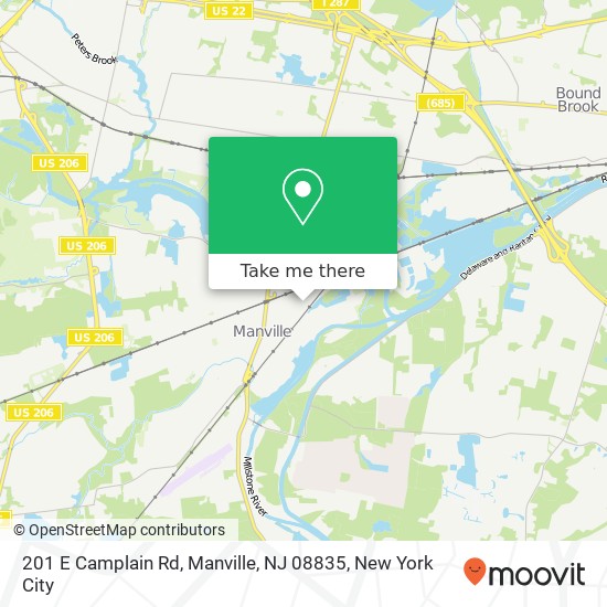 Mapa de 201 E Camplain Rd, Manville, NJ 08835