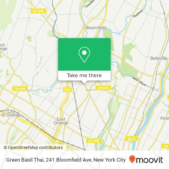 Mapa de Green Basil Thai, 241 Bloomfield Ave