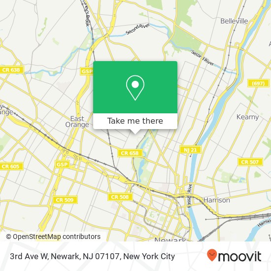 Mapa de 3rd Ave W, Newark, NJ 07107