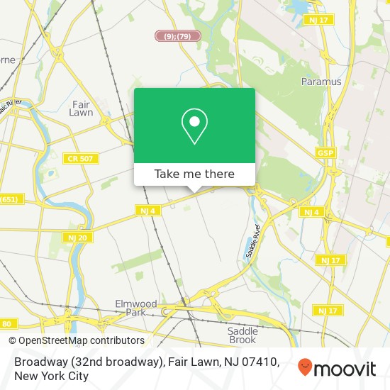 Mapa de Broadway (32nd broadway), Fair Lawn, NJ 07410