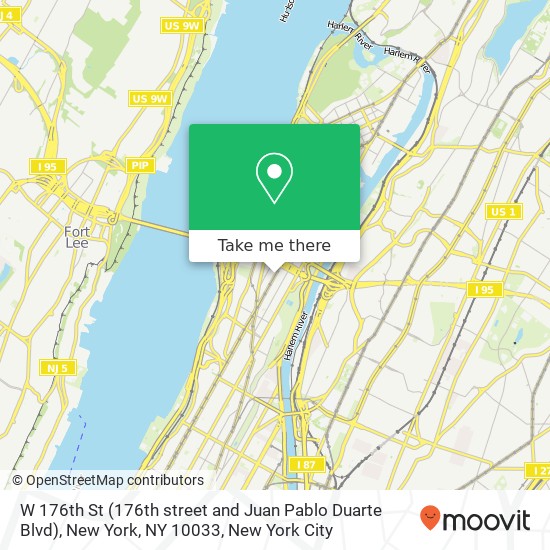 Mapa de W 176th St (176th street and Juan Pablo Duarte Blvd), New York, NY 10033