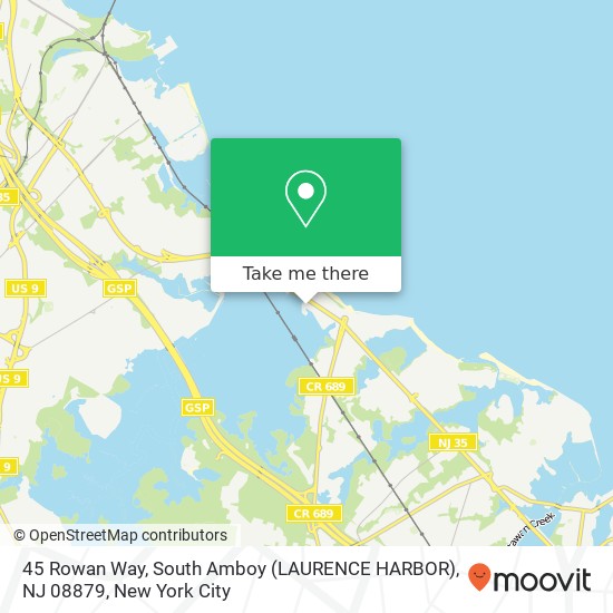 Mapa de 45 Rowan Way, South Amboy (LAURENCE HARBOR), NJ 08879