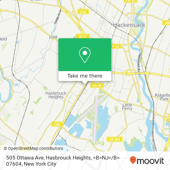 Mapa de 505 Ottawa Ave, Hasbrouck Heights, <B>NJ< / B> 07604