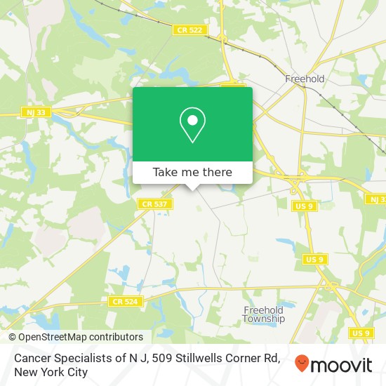 Cancer Specialists of N J, 509 Stillwells Corner Rd map