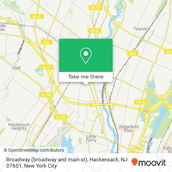 Mapa de Broadway (broadway and main st), Hackensack, NJ 07601