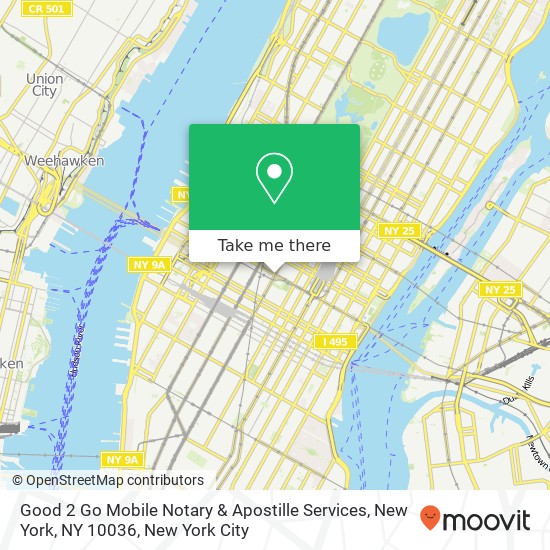 Mapa de Good 2 Go Mobile Notary & Apostille Services, New York, NY 10036