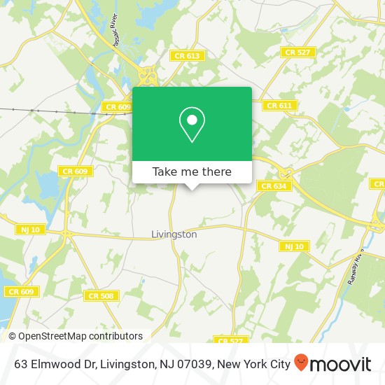 Mapa de 63 Elmwood Dr, Livingston, NJ 07039