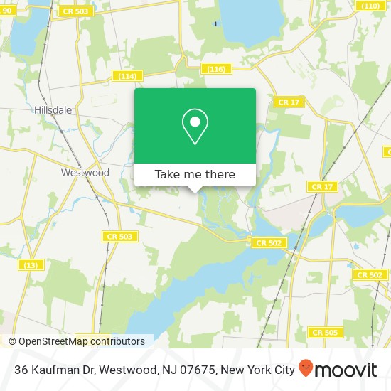 Mapa de 36 Kaufman Dr, Westwood, NJ 07675