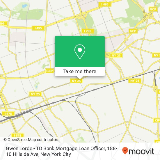 Mapa de Gwen Lorde - TD Bank Mortgage Loan Officer, 188-10 Hillside Ave