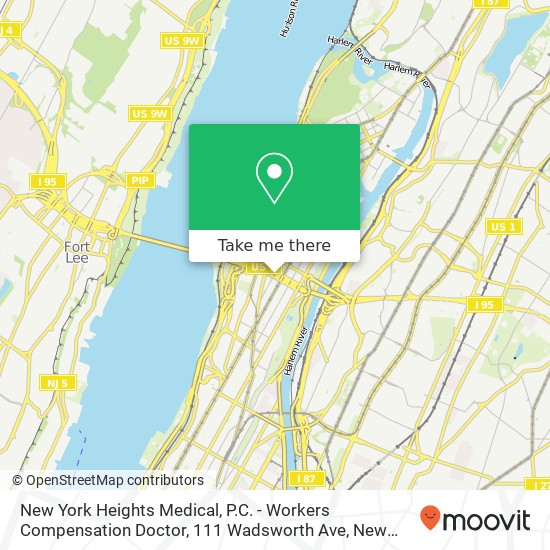 New York Heights Medical, P.C. - Workers Compensation Doctor, 111 Wadsworth Ave map