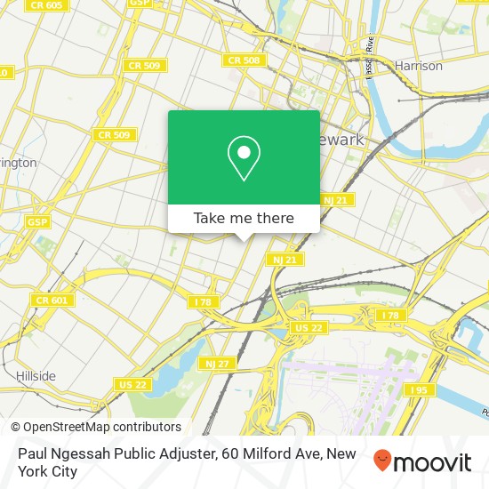 Mapa de Paul Ngessah Public Adjuster, 60 Milford Ave