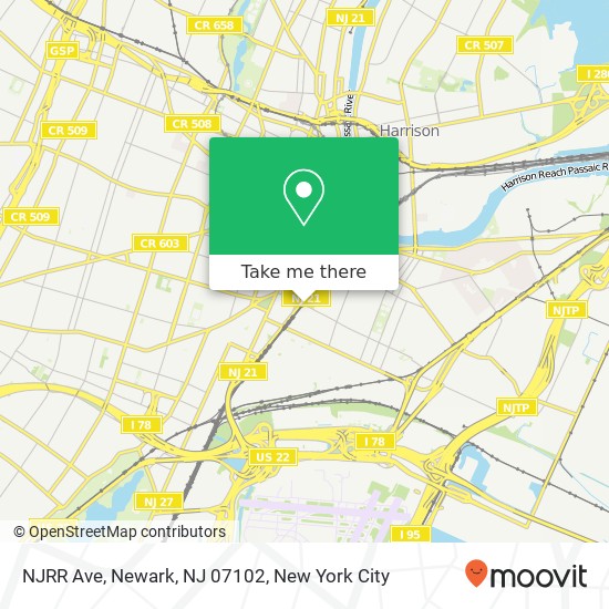 Mapa de NJRR Ave, Newark, NJ 07102