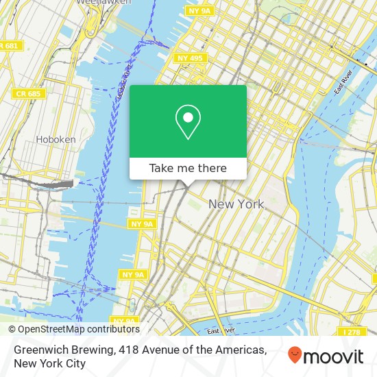 Mapa de Greenwich Brewing, 418 Avenue of the Americas