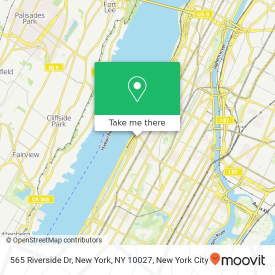 Mapa de 565 Riverside Dr, New York, NY 10027