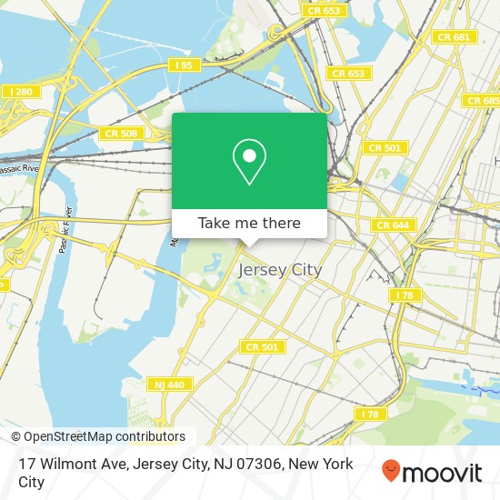 Mapa de 17 Wilmont Ave, Jersey City, NJ 07306