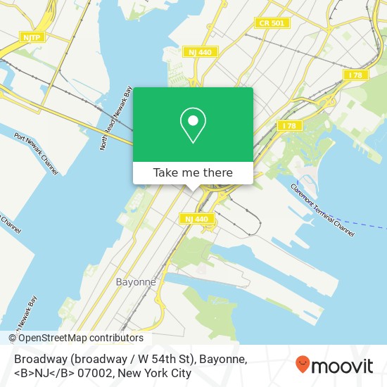 Mapa de Broadway (broadway / W 54th St), Bayonne, <B>NJ< / B> 07002
