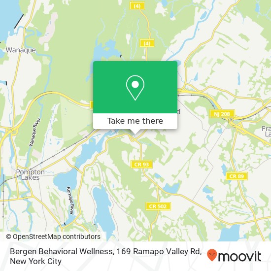 Mapa de Bergen Behavioral Wellness, 169 Ramapo Valley Rd