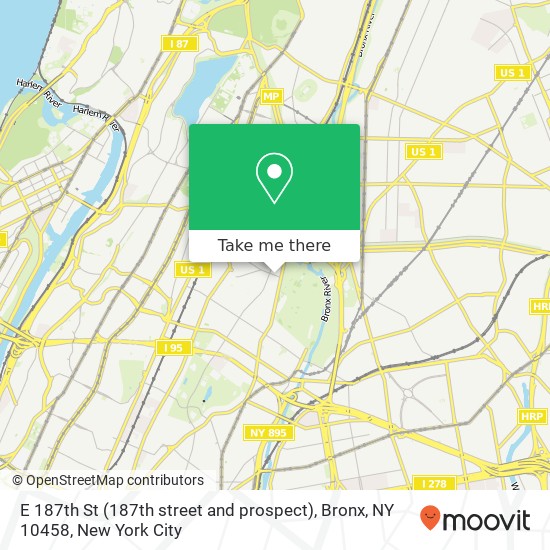 Mapa de E 187th St (187th street and prospect), Bronx, NY 10458