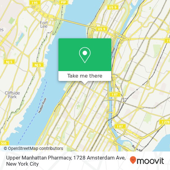 Upper Manhattan Pharmacy, 1728 Amsterdam Ave map