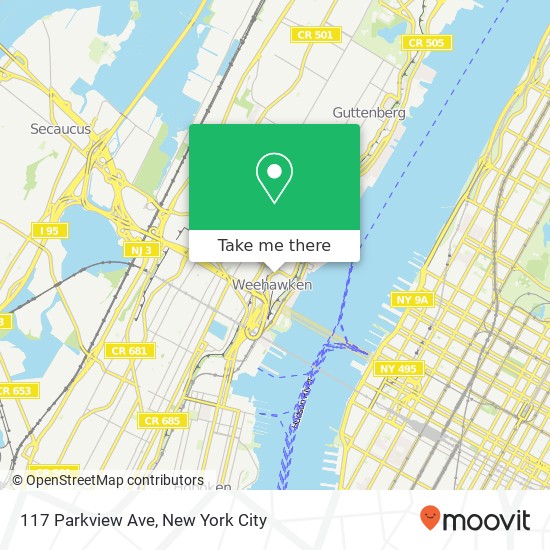 Mapa de 117 Parkview Ave, Weehawken, NJ 07086