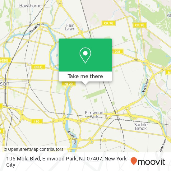 Mapa de 105 Mola Blvd, Elmwood Park, NJ 07407