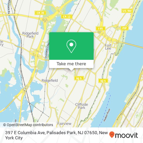 Mapa de 397 E Columbia Ave, Palisades Park, NJ 07650