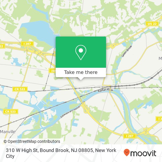 Mapa de 310 W High St, Bound Brook, NJ 08805