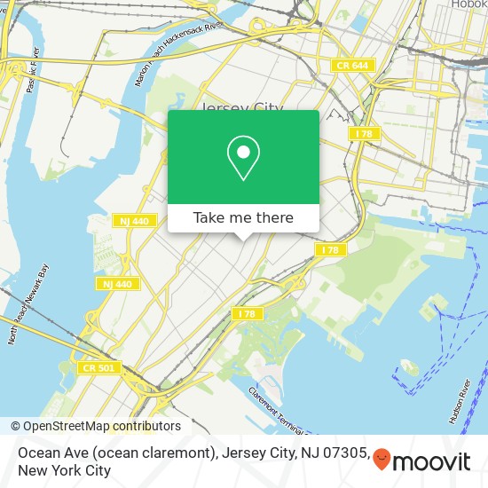 Mapa de Ocean Ave (ocean claremont), Jersey City, NJ 07305