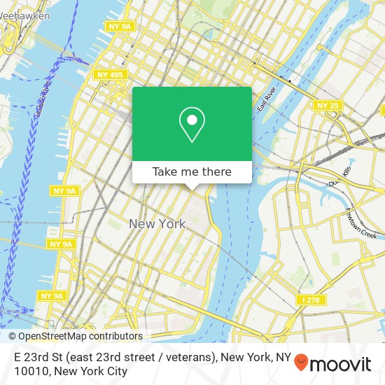 Mapa de E 23rd St (east 23rd street / veterans), New York, NY 10010
